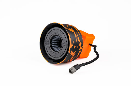 Helmet air pumper system with orange camo